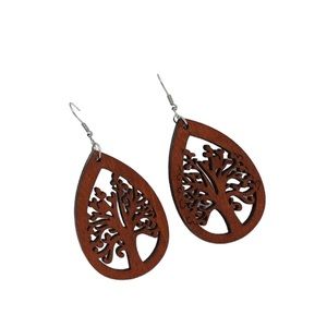 Boho Style Wooden Tree of Life Drop Earrings